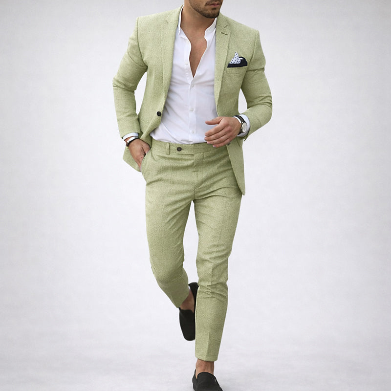 Traje de Dos Piezas para Hombre en Mezcla de Lino con Corte Slim Fit y Solapa de Muesca