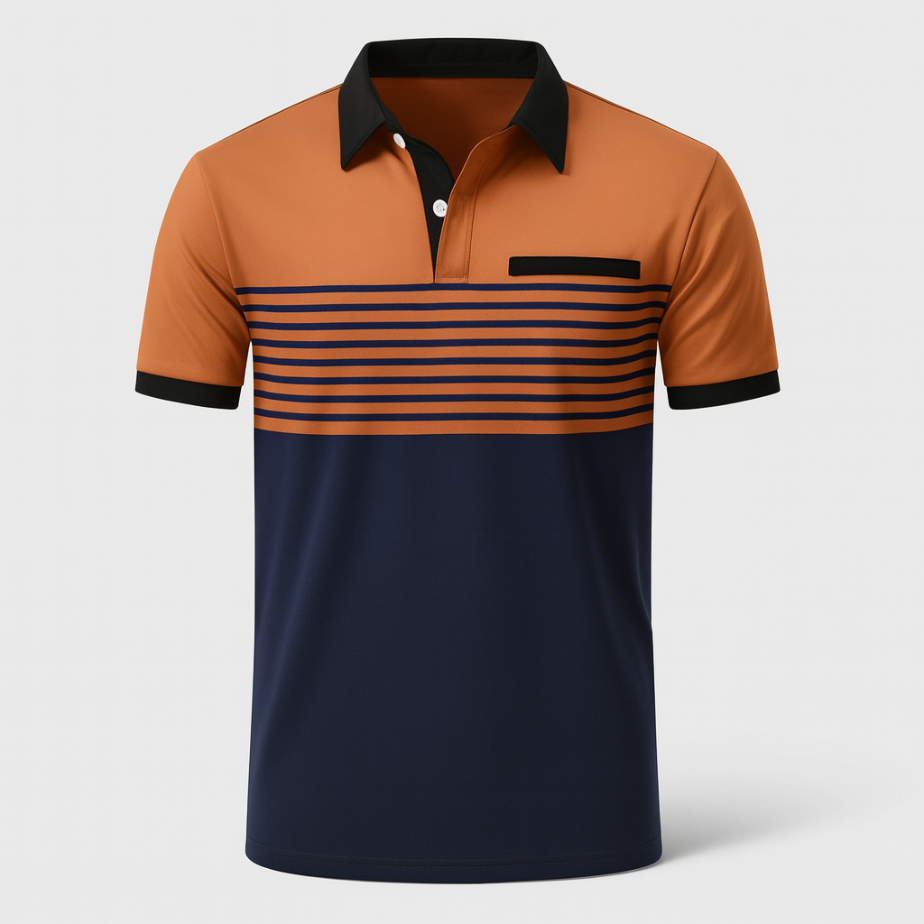 Polo de rayas de manga corta para hombre con cuello de botones y corte regular