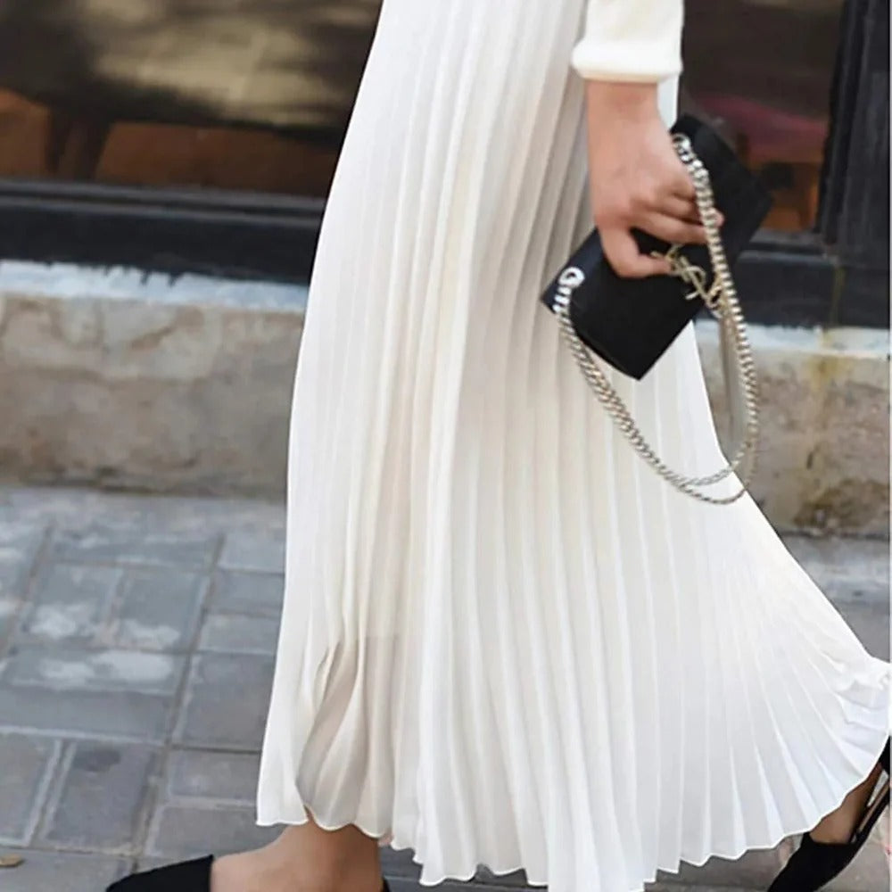 Jupe longue en polyester satiné avec taille haute élastique et design plissé