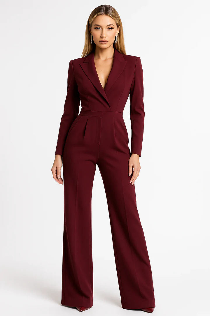 Mono Largo para Mujer con Cuello en V Ajustado y Pernera Ancha Elegante