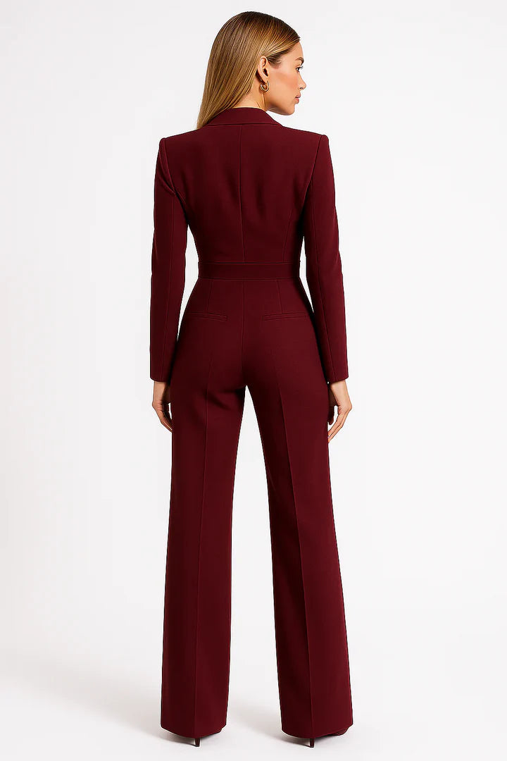 Mono Largo para Mujer con Cuello en V Ajustado y Pernera Ancha Elegante