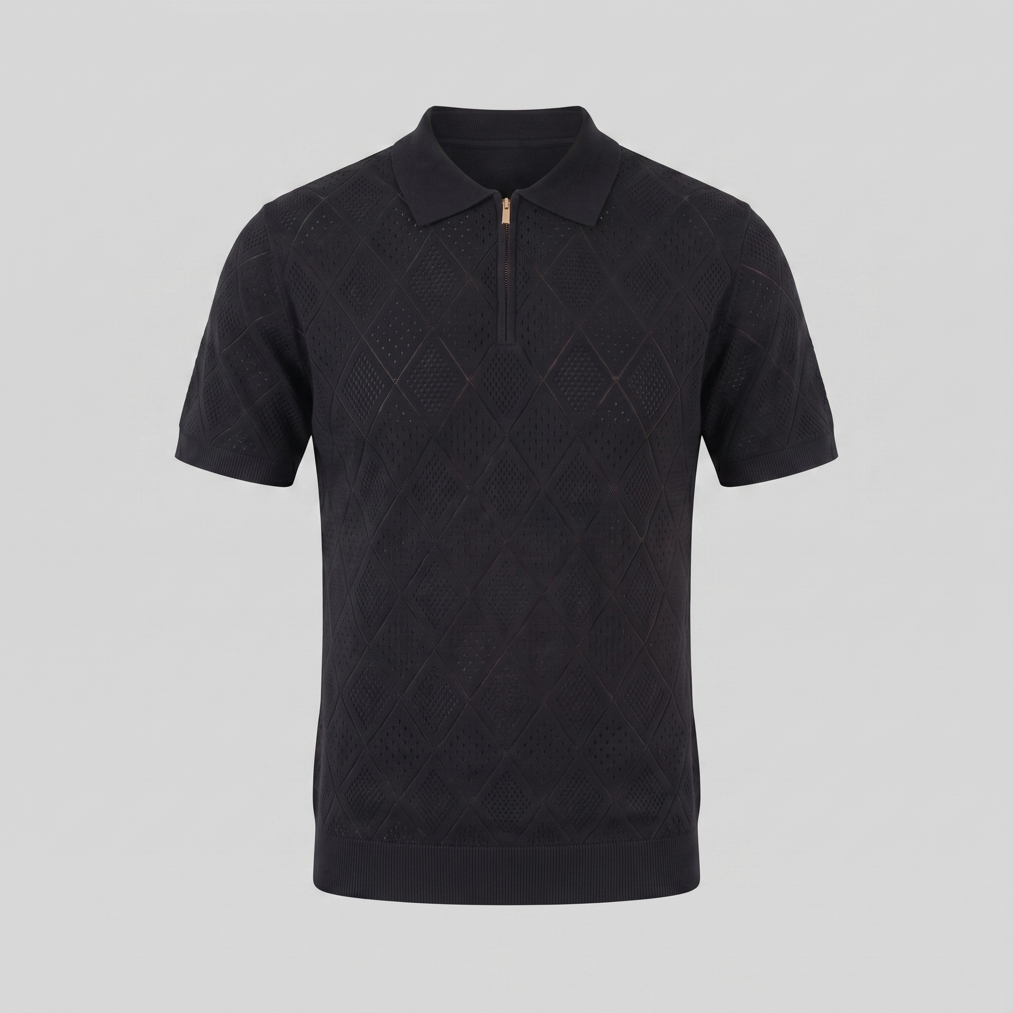 Tricou polo pentru bărbați cu fermoar și model perforat — vacanță