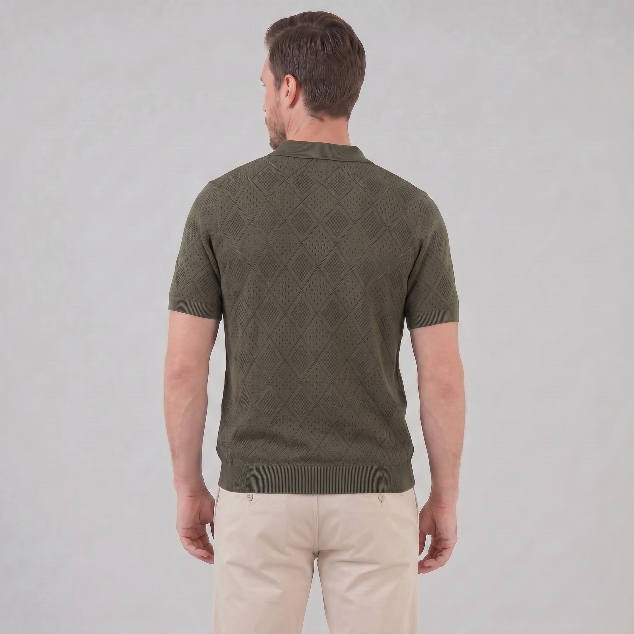 Tricou polo pentru bărbați cu fermoar și model perforat — vacanță