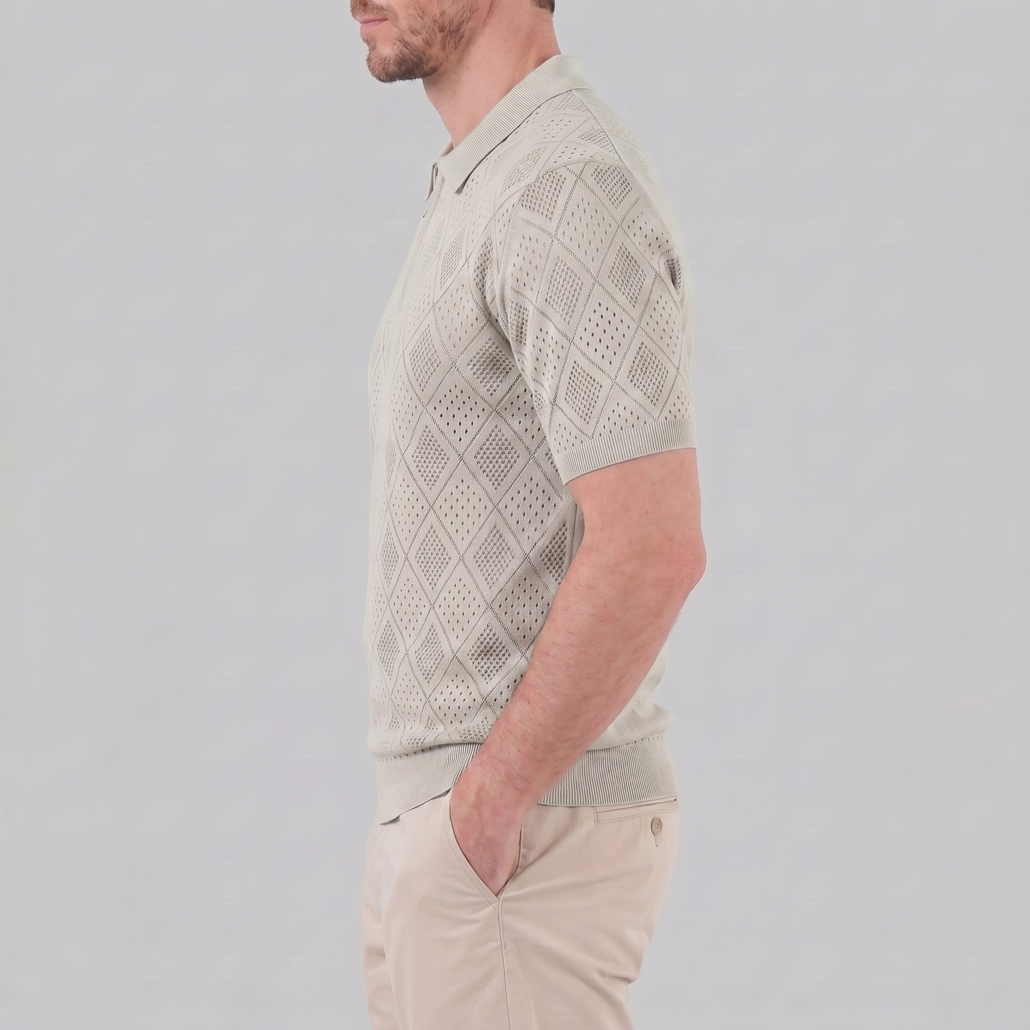 Tricou polo pentru bărbați cu fermoar și model perforat — vacanță