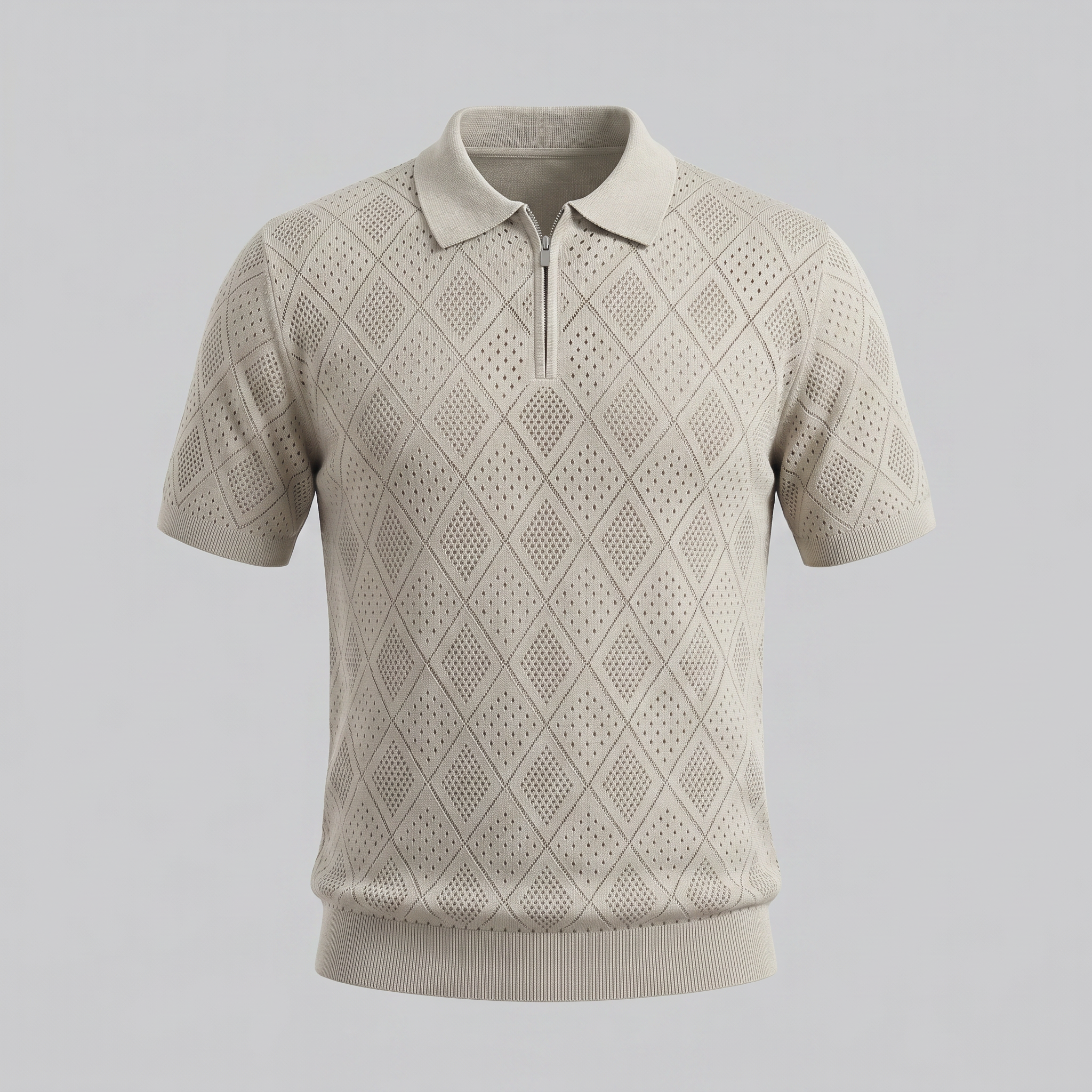 Tricou polo pentru bărbați cu fermoar și model perforat — vacanță