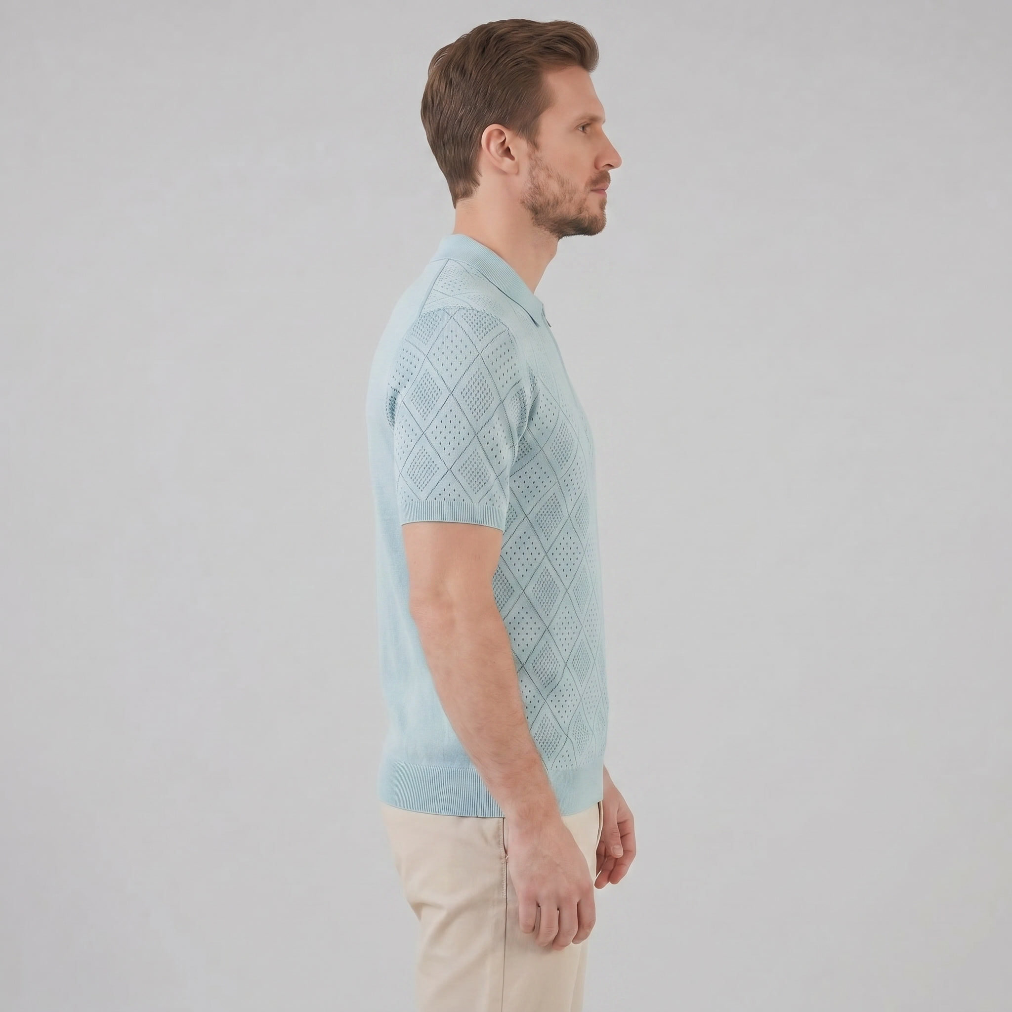 Tricou polo pentru bărbați cu fermoar și model perforat — vacanță