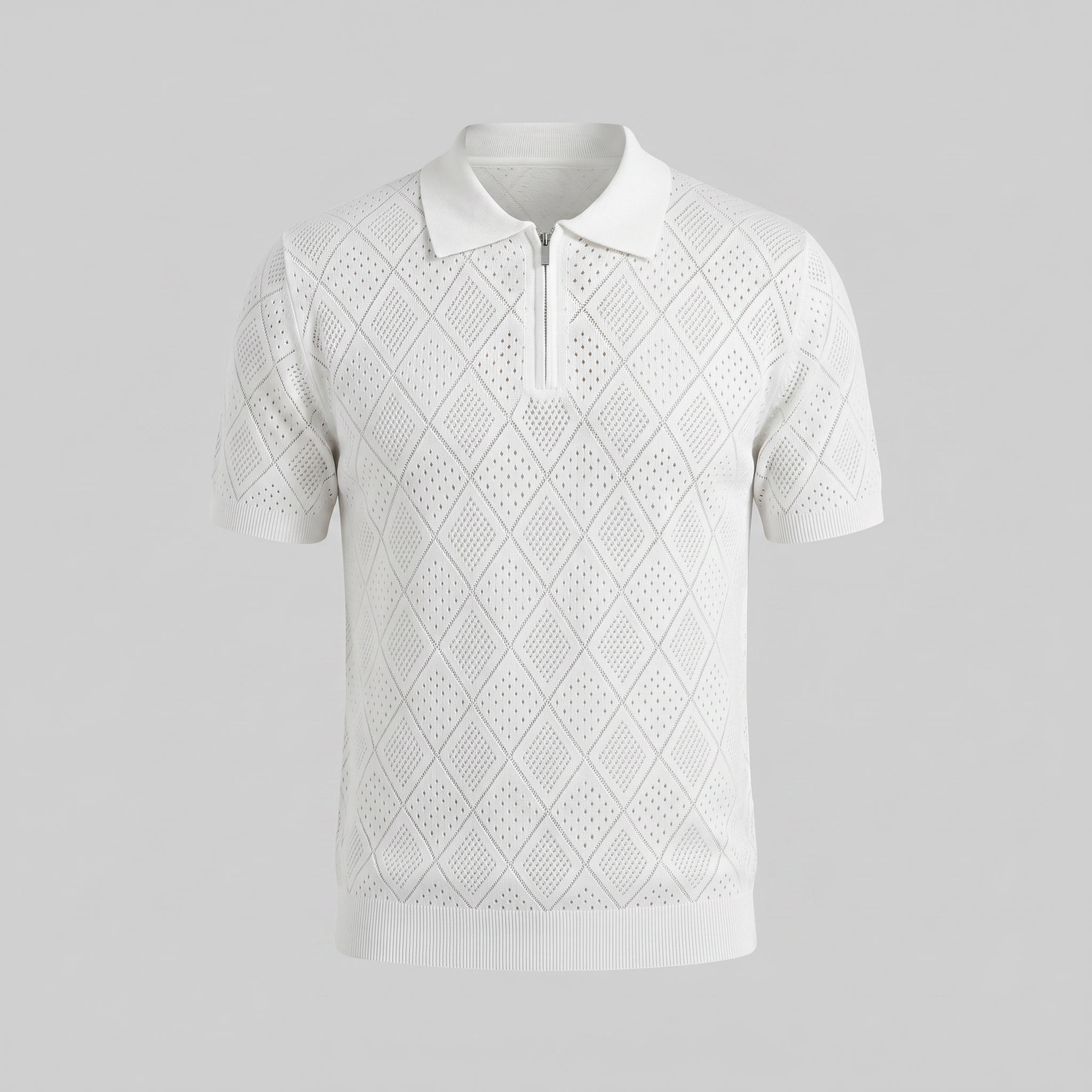 Tricou polo pentru bărbați cu fermoar și model perforat — vacanță