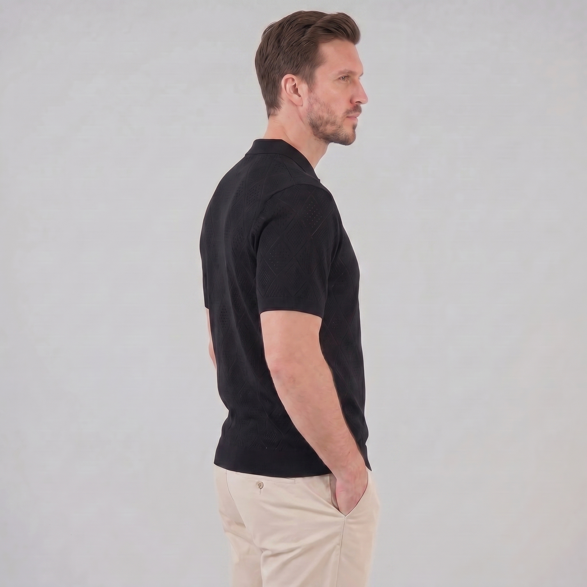 Tricou polo pentru bărbați cu fermoar și model perforat — vacanță