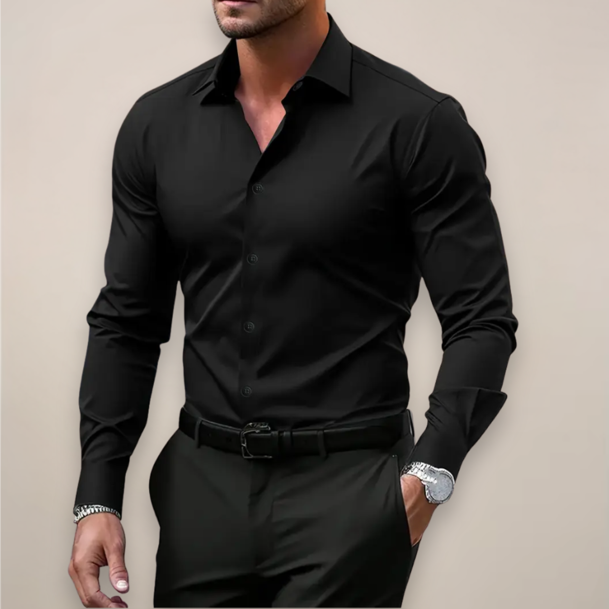 Camicia uomo a manica lunga — collo a revers — taglio regolare — ufficio