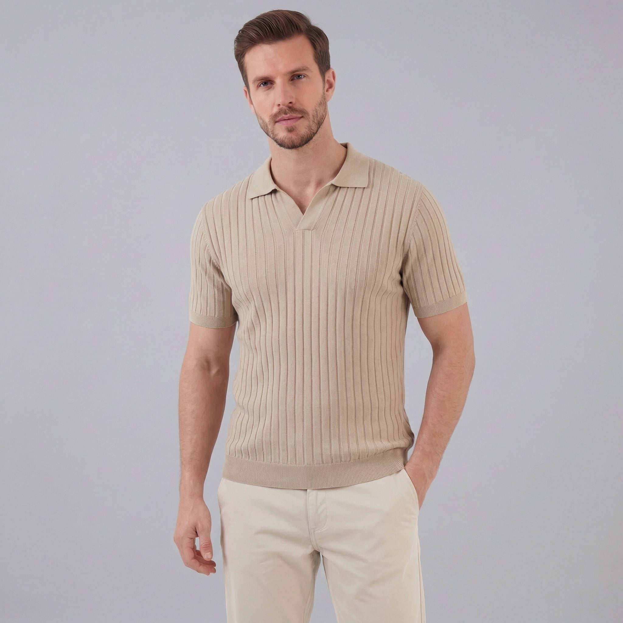 Polo cuello V hombre | camiseta punto con malla para deporte