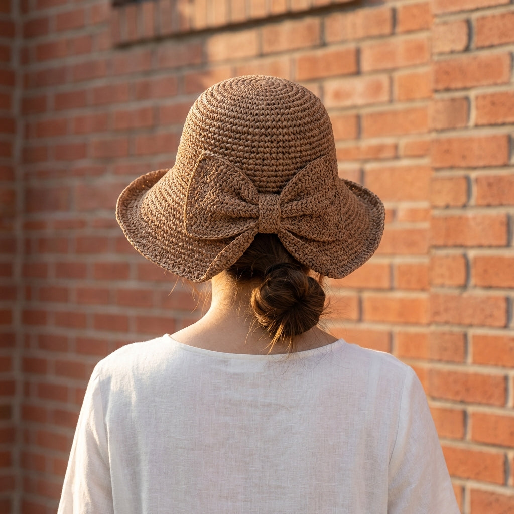 Chapeau de soleil pour femme - large bord avec ruban - style plage décontracté