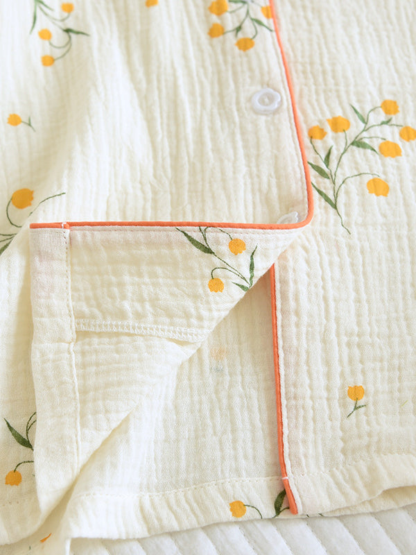 Cotton Pajama Set with Short Sleeve Shirt and Bottoms for Women