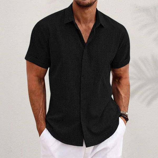Men's Short Sleeve Linen Shirt with Collar and Buttons