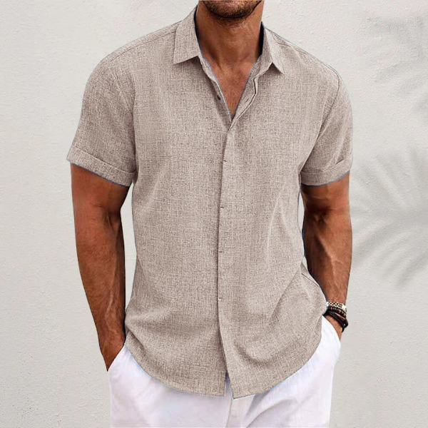 Men's Short Sleeve Linen Shirt with Collar and Buttons