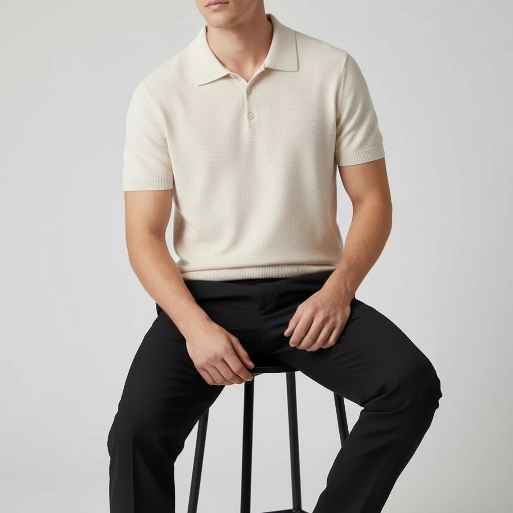 Polo en maille pour homme en coton avec coupe ajustée — décontracté