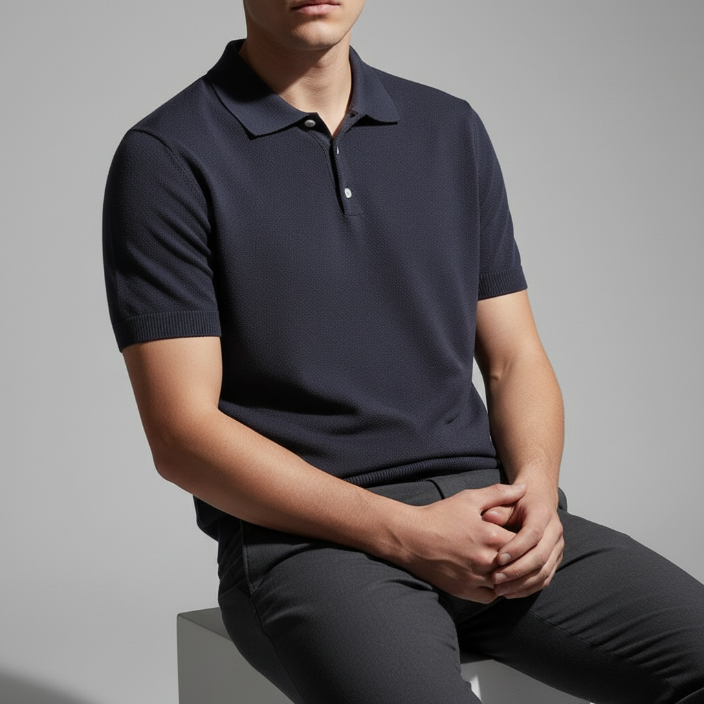 Polo en maille pour homme en coton avec coupe ajustée — décontracté