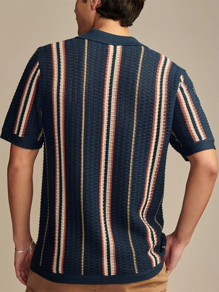 Polo a maglia traforata da uomo con righe e bottoni — vacanze