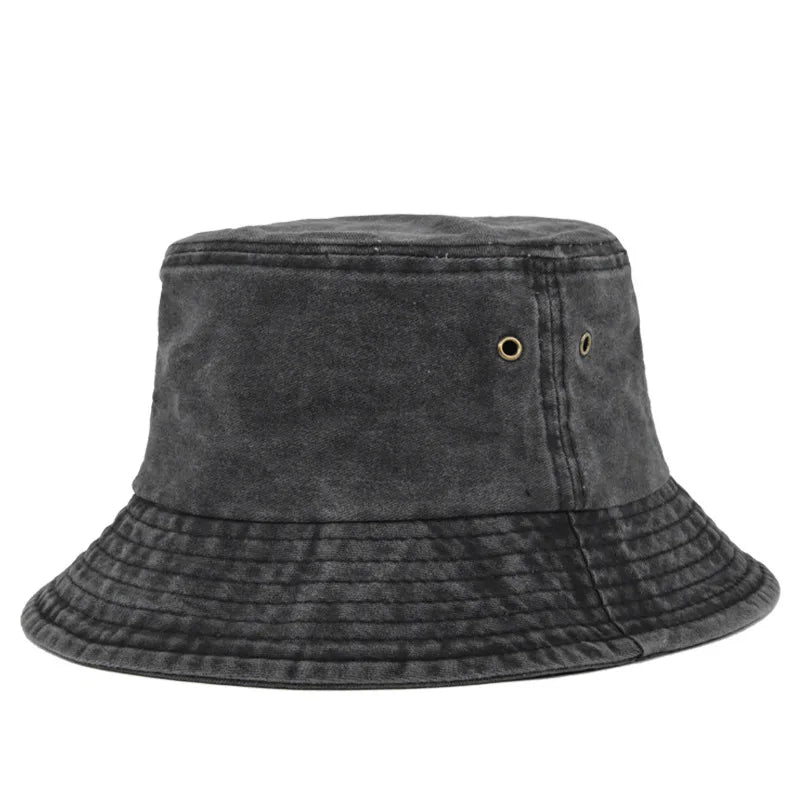 Unisex bavlněný vypraný rybářský klobouk na slunce, neformální bucket hat
