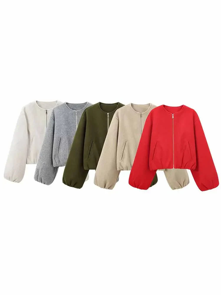 Veste Bomber Femme à Coupe Ample avec Fermeture Éclair Frontale