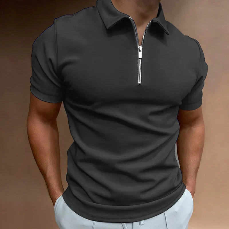 Polo homme à col zippé et manches courtes — décontracté