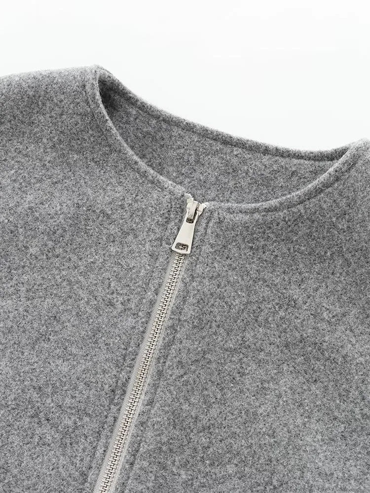 Veste Bomber Femme à Coupe Ample avec Fermeture Éclair Frontale