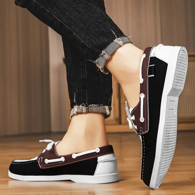 Mocasini din Pânză pentru Bărbați Stil Slip-On cu Talpă de Cauciuc și Vârf Rotund