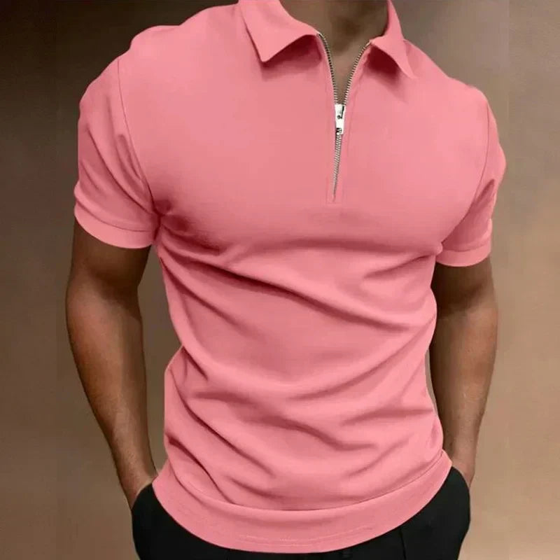 Polo homme à col zippé et manches courtes — décontracté