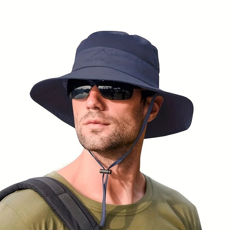 Prodyšný klobouk typu bucket na slunce pro rybaření a turistiku s bradou na zavazování