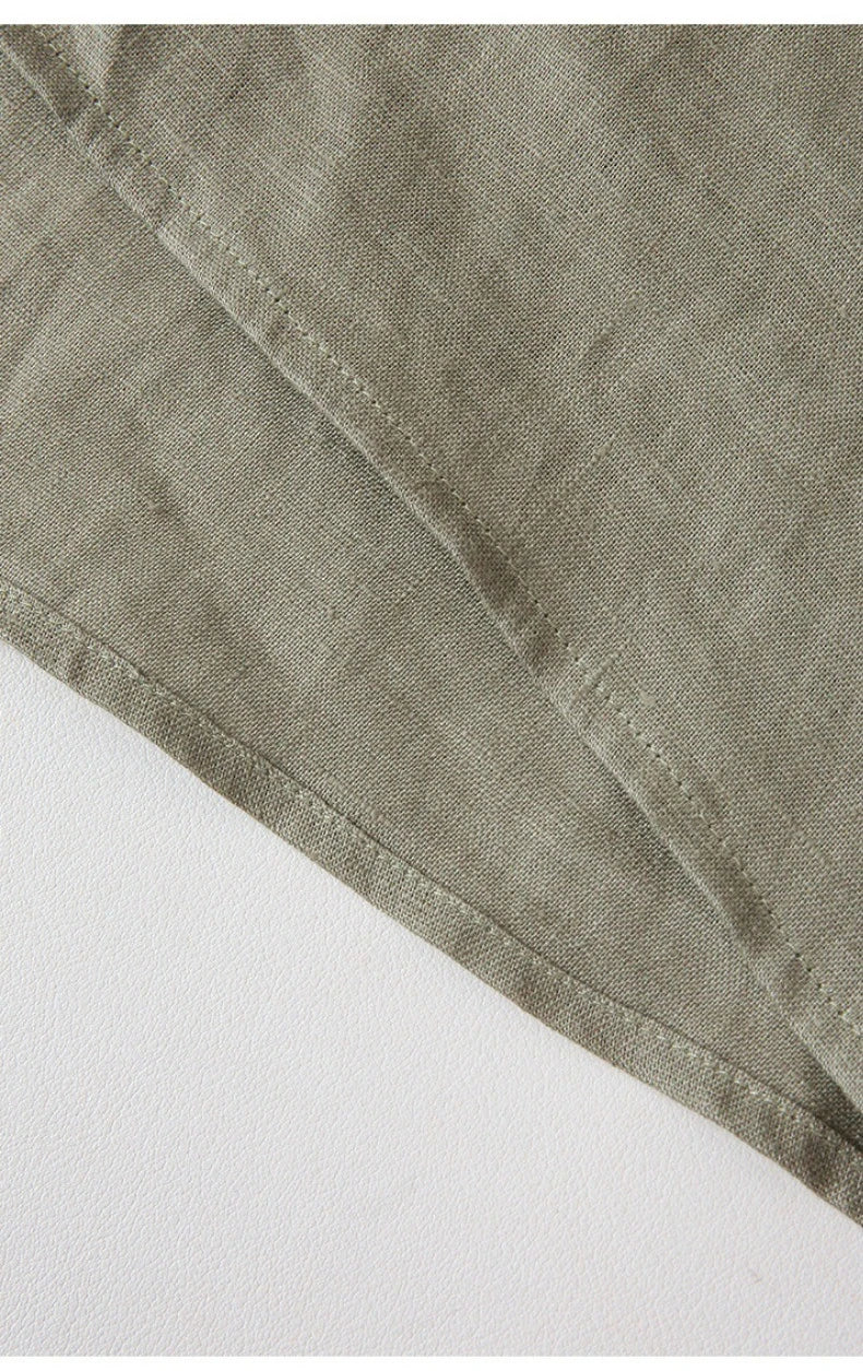 Sobrecamisa de Lino Corta para Mujer de Corte Oversize con Cuello en V y Botones
