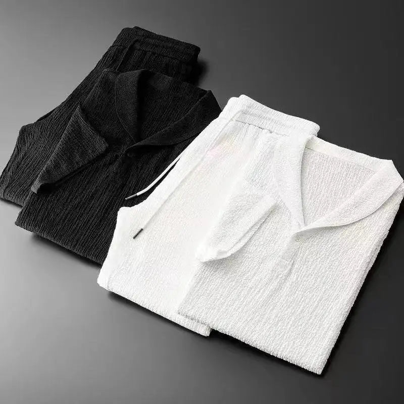 Set casual pentru bărbați cu tricou cu decolteu în V și pantaloni cu talie elastică