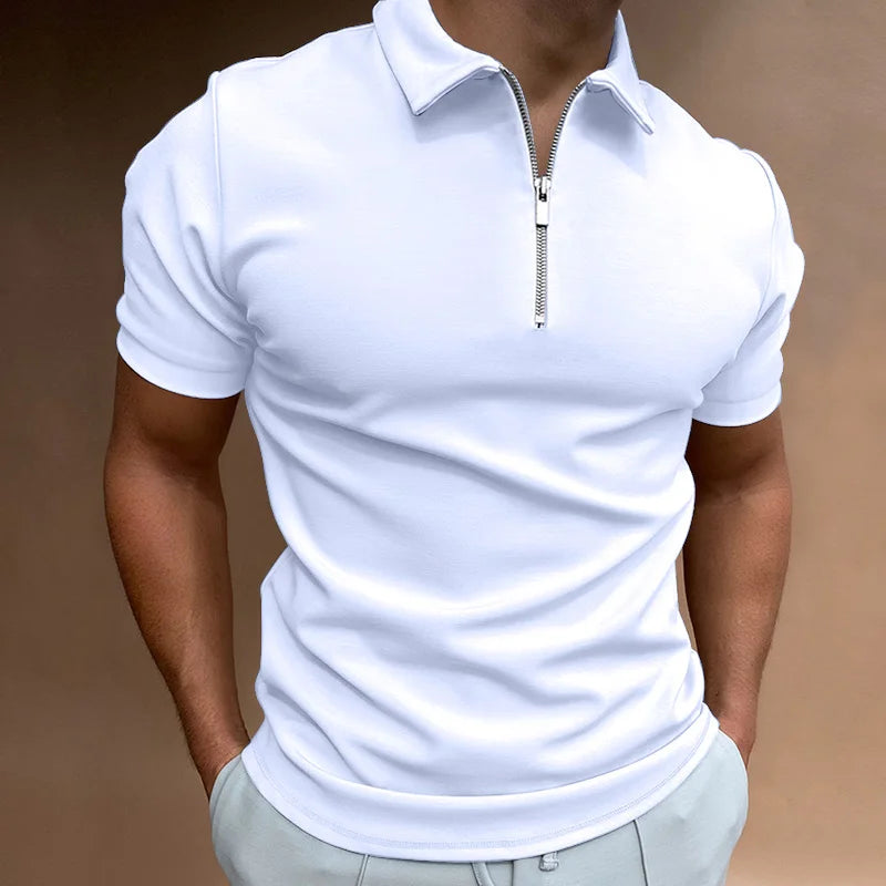 Polo homme à col zippé et manches courtes — décontracté