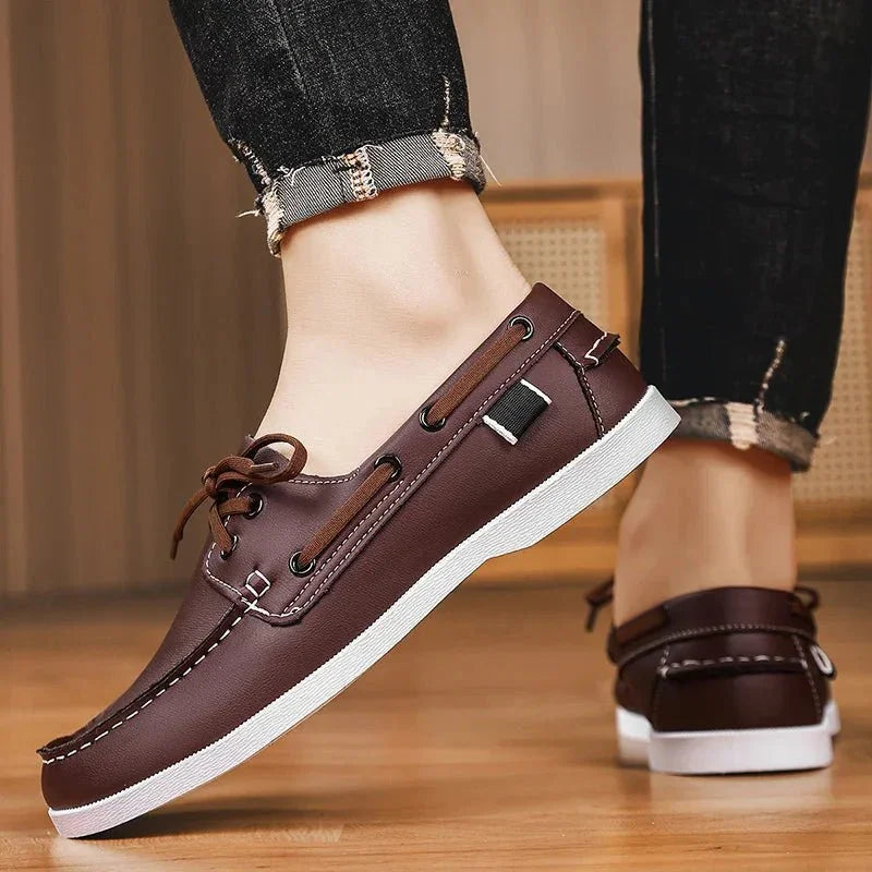 Mocasini din Pânză pentru Bărbați Stil Slip-On cu Talpă de Cauciuc și Vârf Rotund