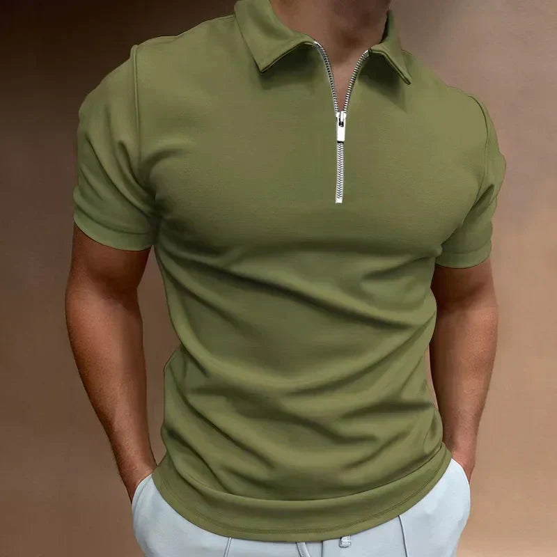 Polo homme à col zippé et manches courtes — décontracté
