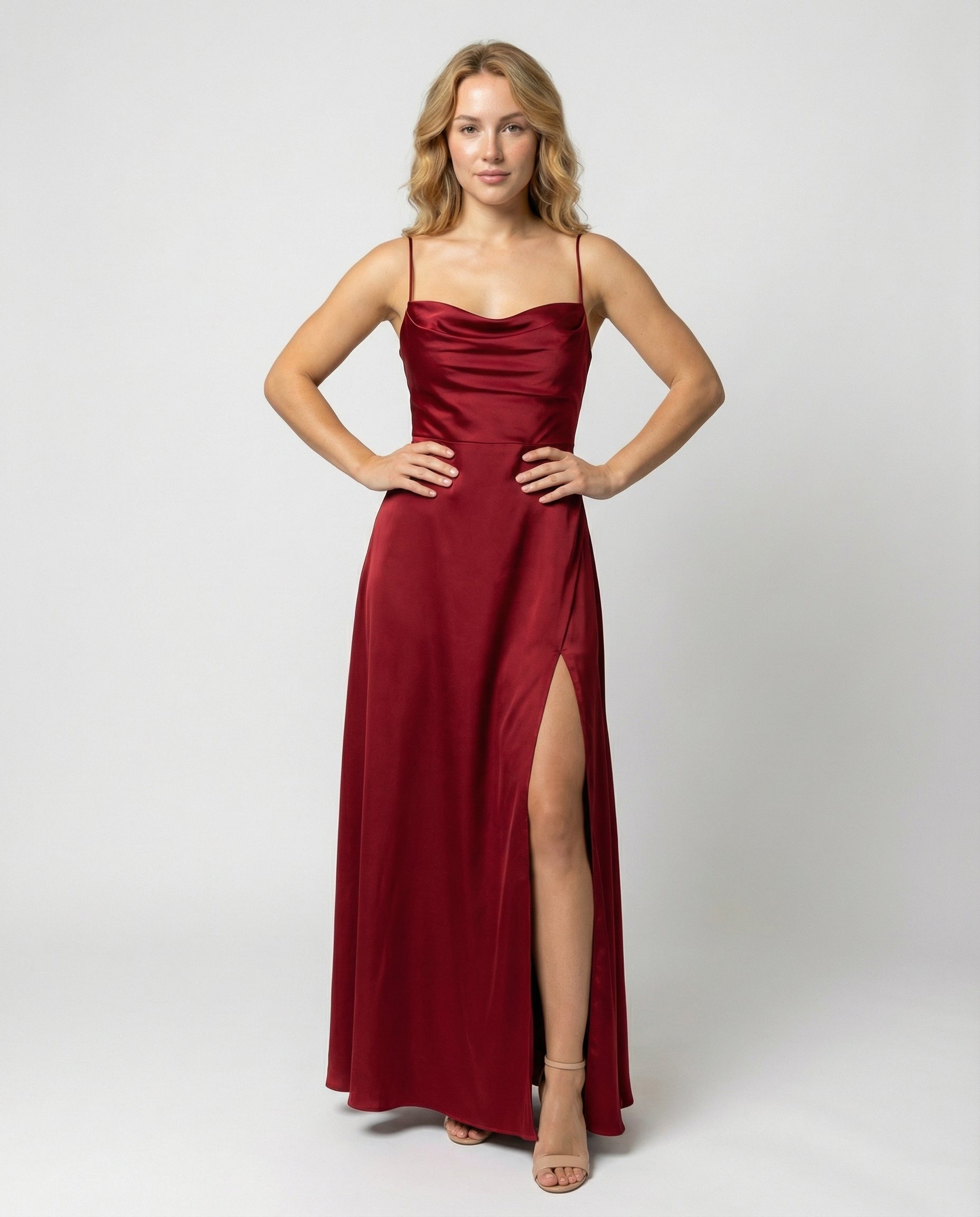 Vestido de seda para mujer - escote drapeado con abertura - gala