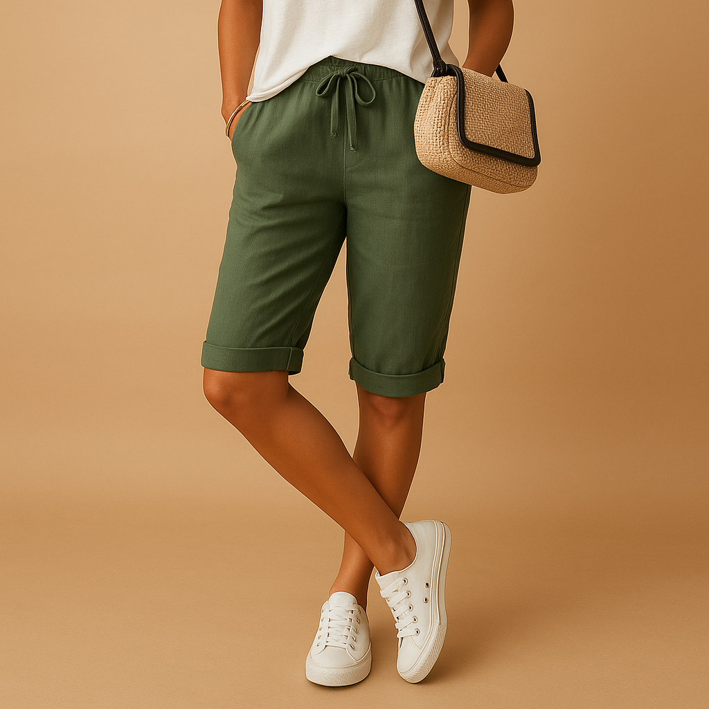 Pantalones Capri para Mujer con Cintura Elástica y Dobladillo Enrollado