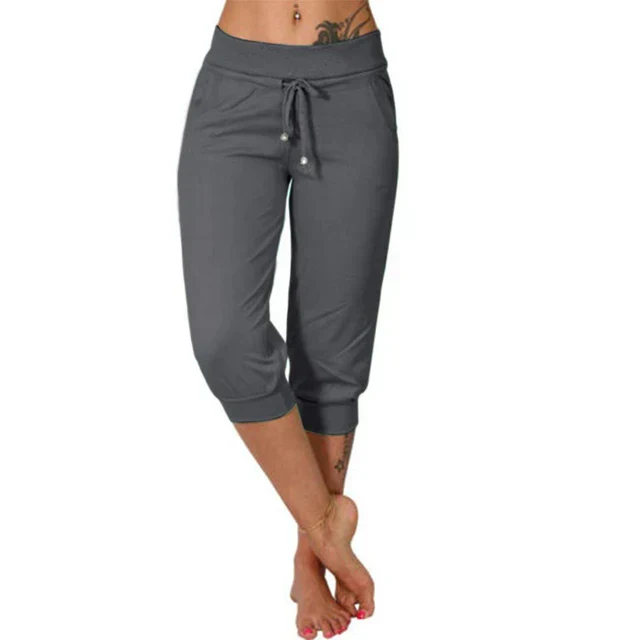 Pantalones Capri de Mezcla Ligera con Cintura Elástica y Cordón Ajustable