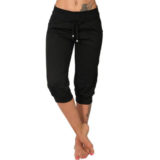 Pantalones Capri de Mezcla Ligera con Cintura Elástica y Cordón Ajustable