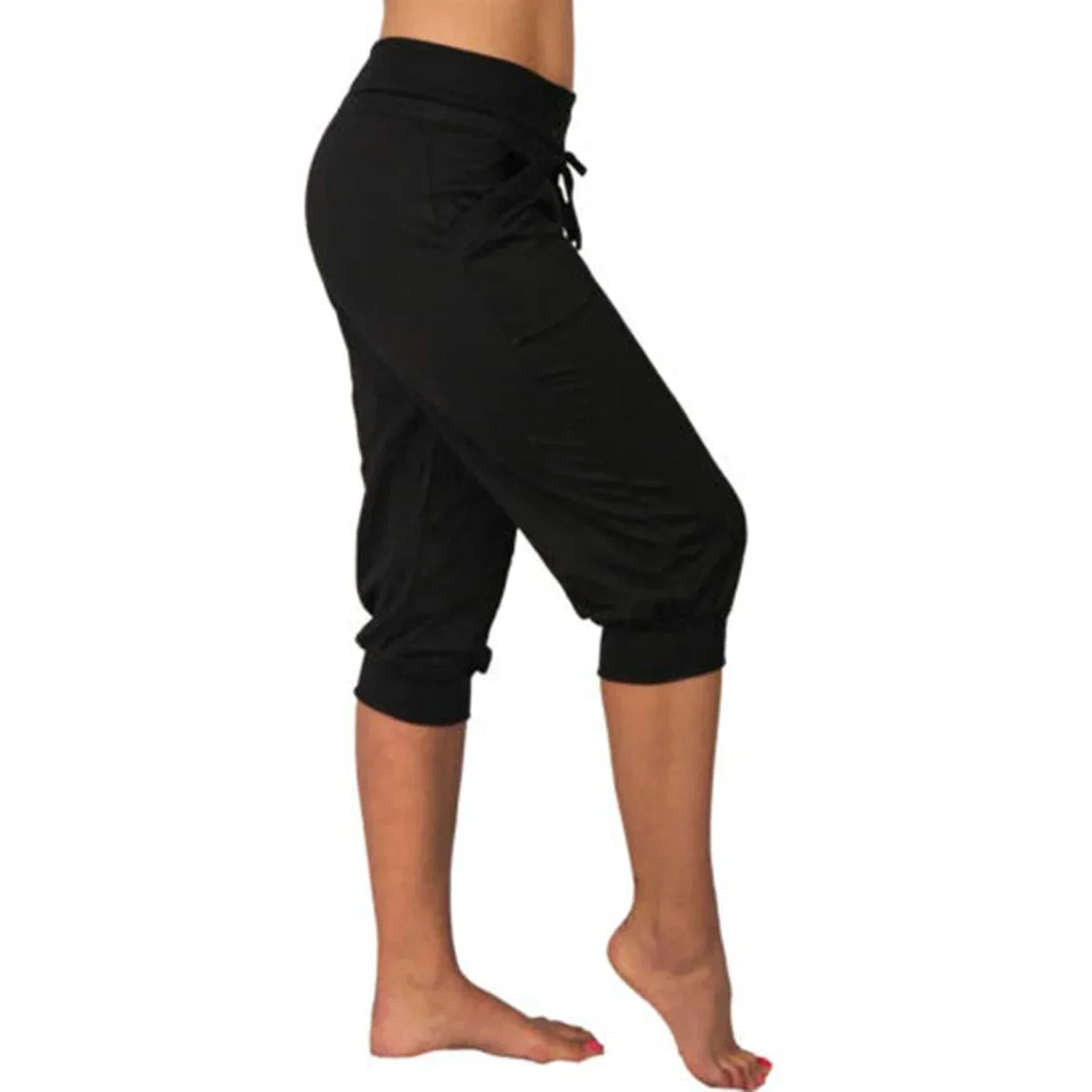 Pantalones Capri de Mezcla Ligera con Cintura Elástica y Cordón Ajustable