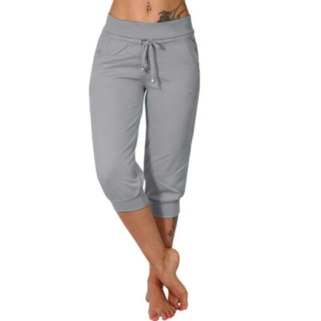 Pantalones Capri de Mezcla Ligera con Cintura Elástica y Cordón Ajustable