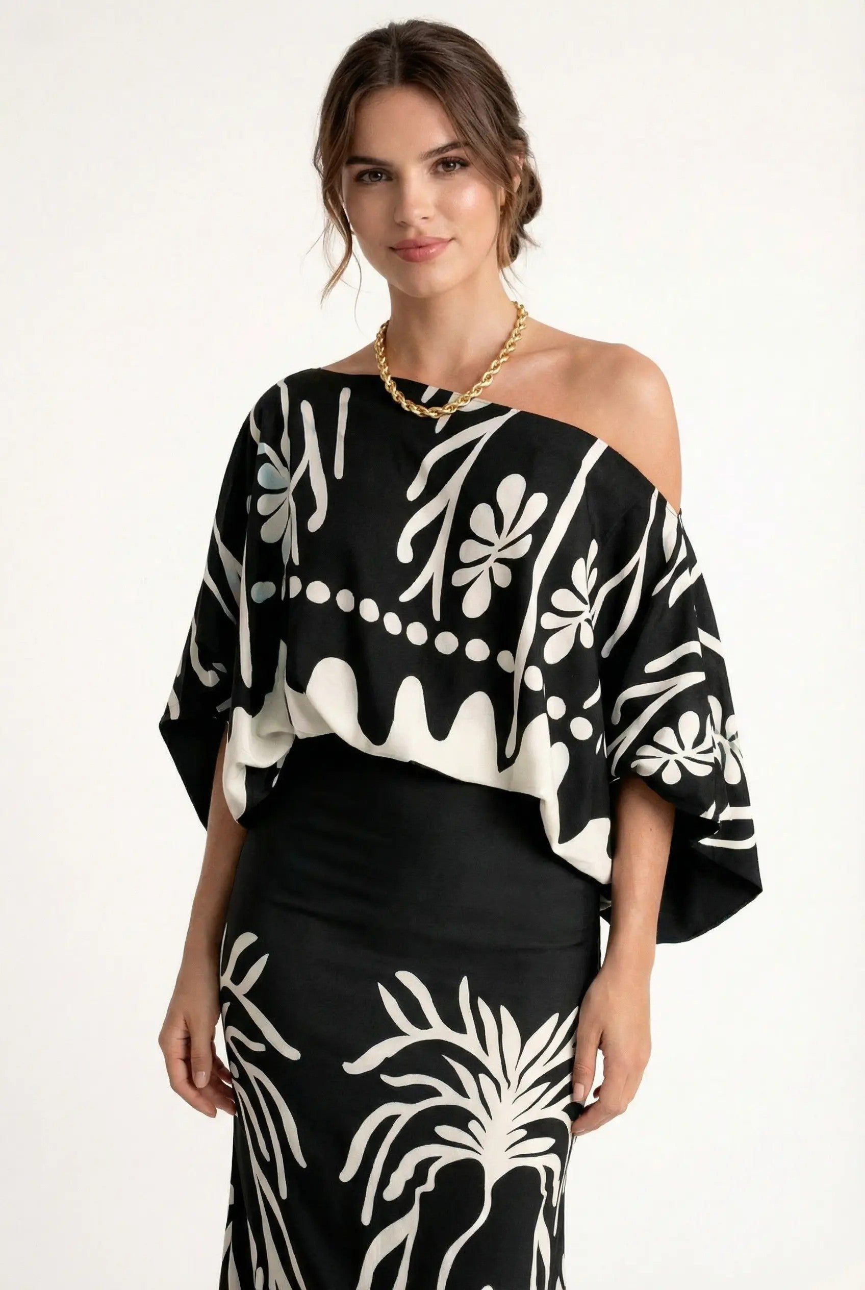 Two-Piece Women's Printed Blouse and Long Skirt Set
