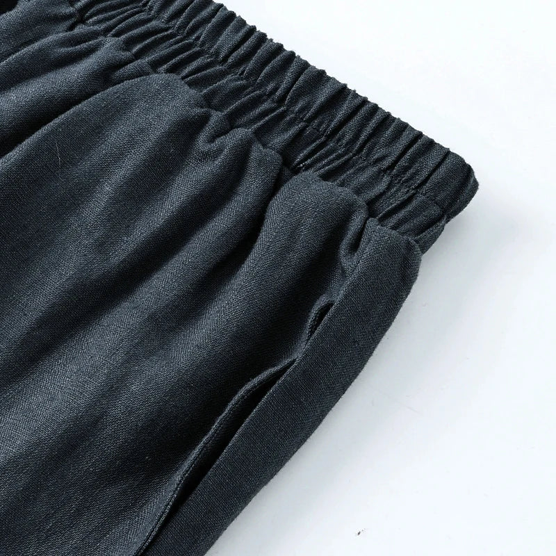 Pantalones de Lino para Mujer de Pierna Ancha con Cintura Elástica y Corte al Tobillo
