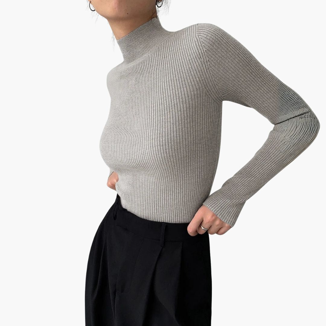 Women's basic fitted knit sweater with mock turtleneck