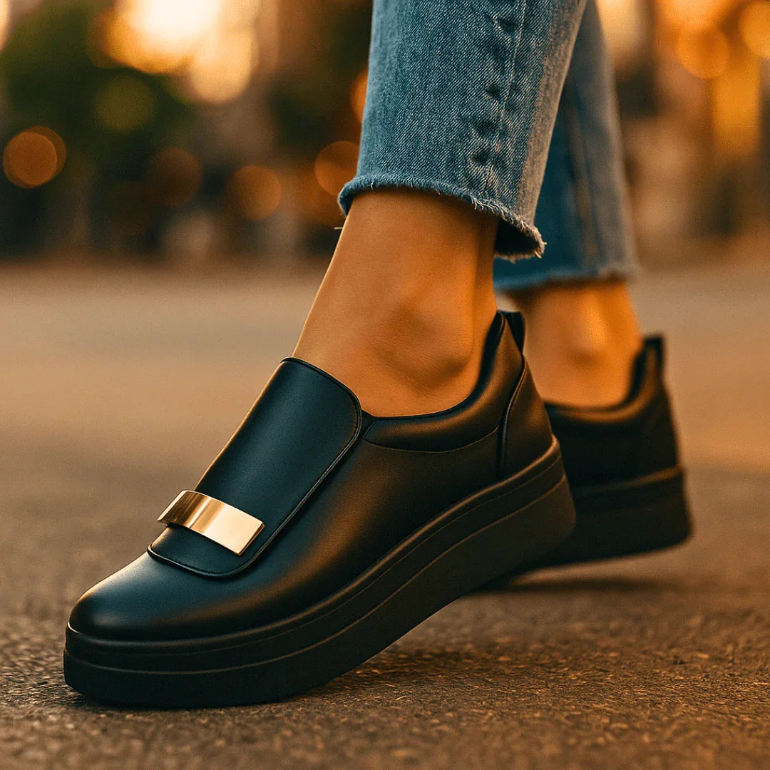 Zapatillas Casuales de Plataforma para Mujer sin Cordones con Decoración Metálica