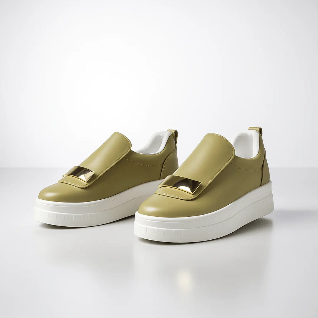 Zapatillas Casuales de Plataforma para Mujer sin Cordones con Decoración Metálica