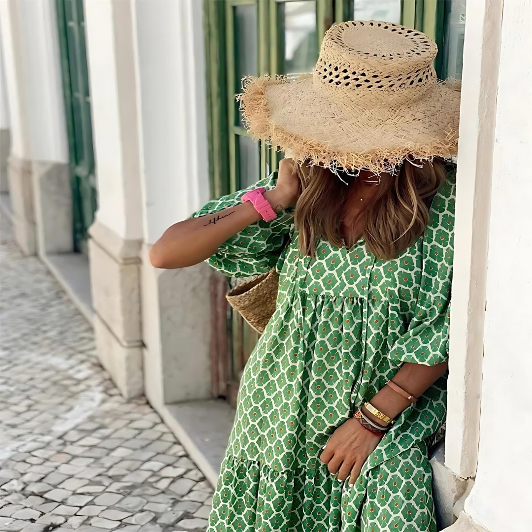 Robe longue bohème à imprimé géométrique et col en V pour femme