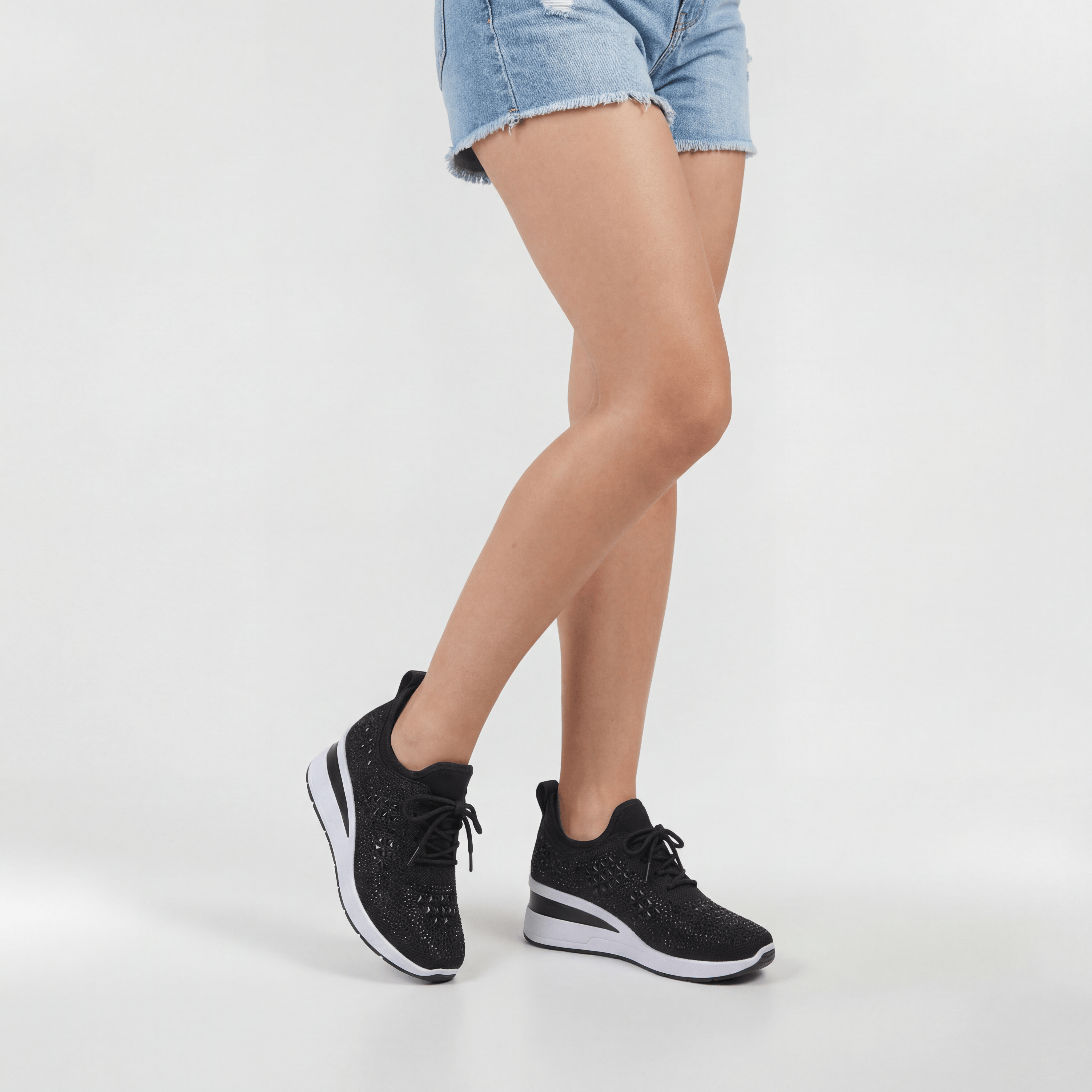 Zapatillas con Cuña y Brillantines para Mujer Deportivas de Plataforma