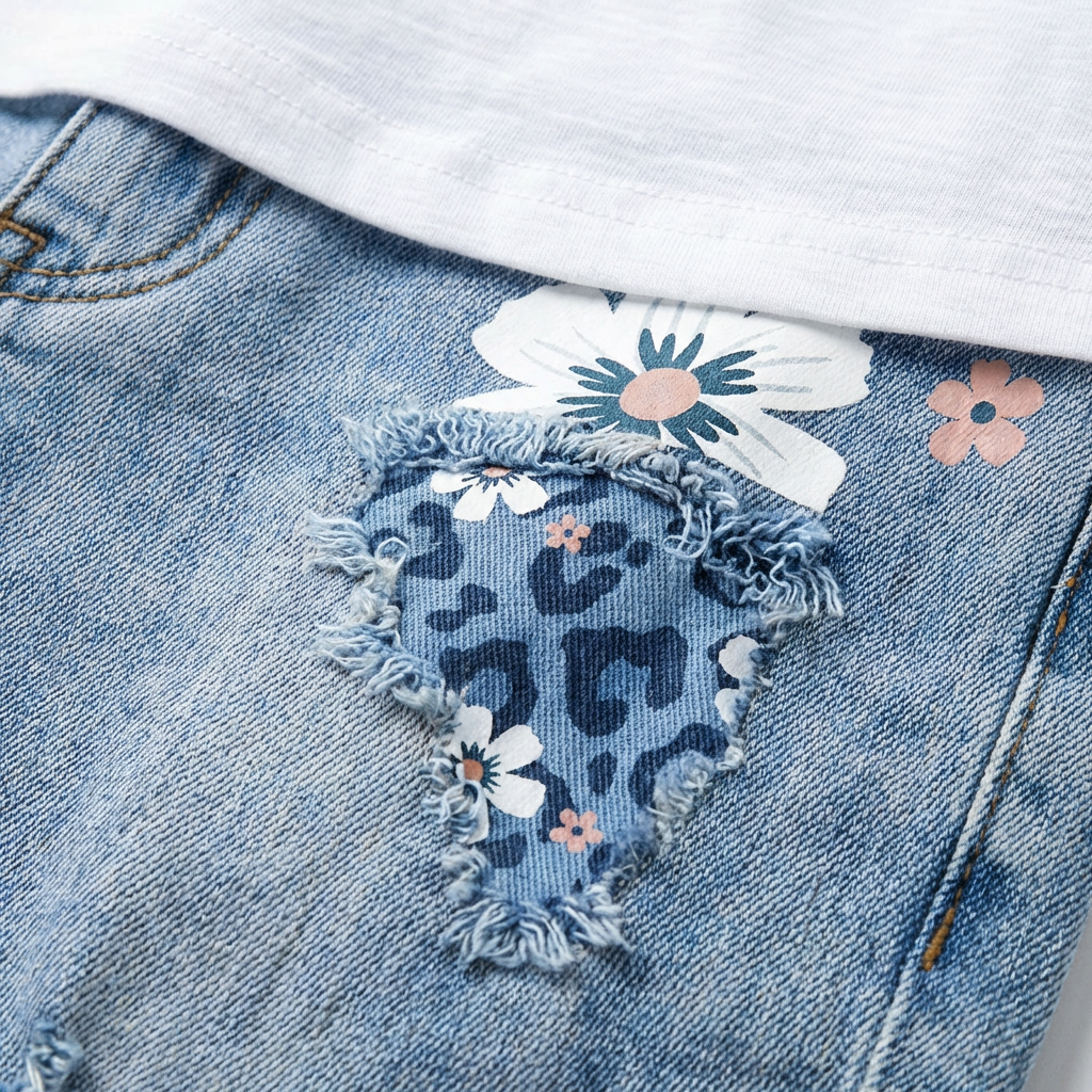 Bermudas Vaqueras de Mujer con Estampado Floral y Bajos Deshilachados
