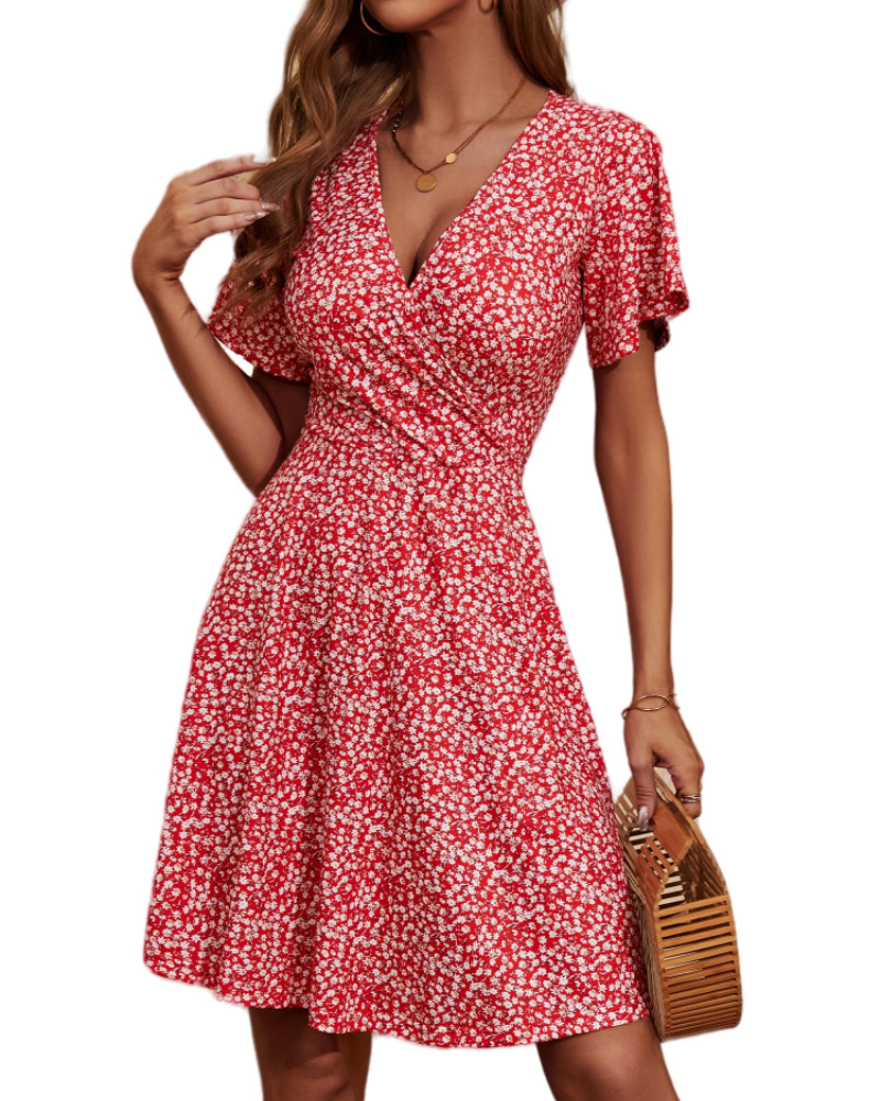 Vestido curto de mulher | corte cruzado | decote em V | para eventos de verão