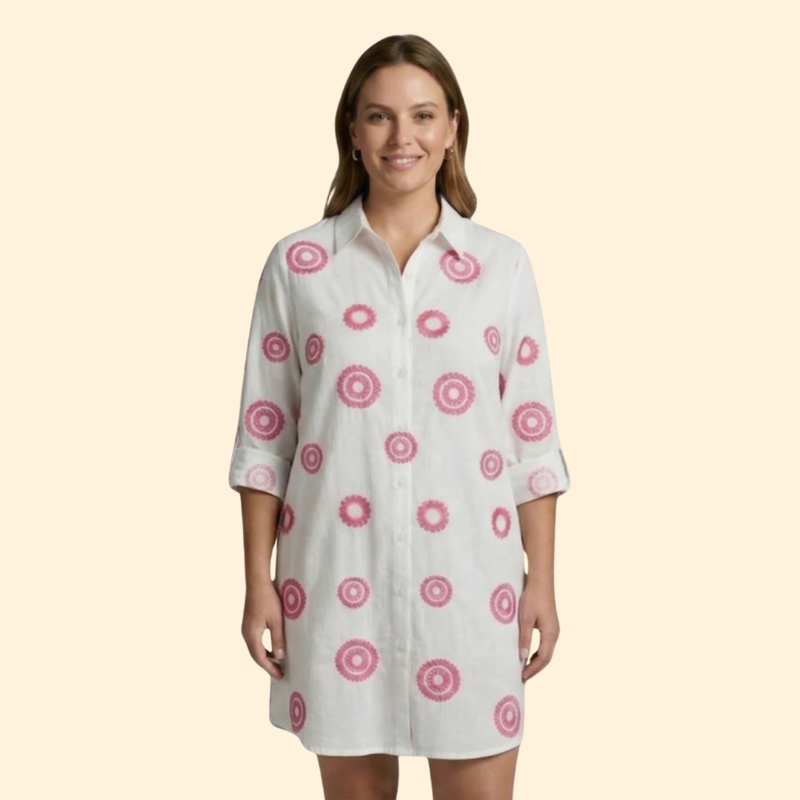 Vestido camisola de praia com estampado e manga comprida para mulher
