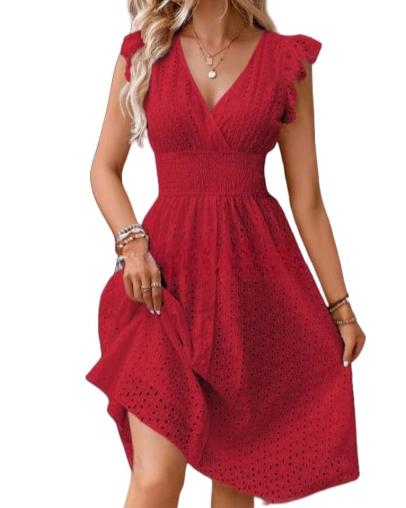 Vestido boémio mulher | decote em V e mangas com folhos | corte fluido | diário